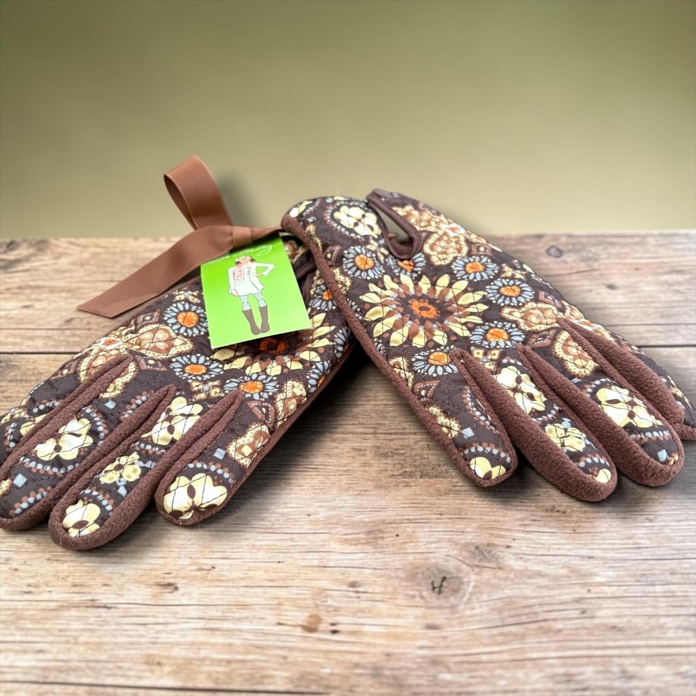 Vera Bradley Mesa Brown Quilted Fleece Lined Tech Gloves Floral Print NWT